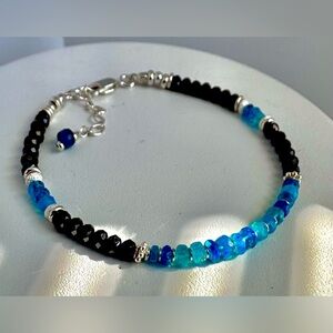 ✨Rare Paraiba Blue Opal and Black Spinel Bracelet in Sterling Silver